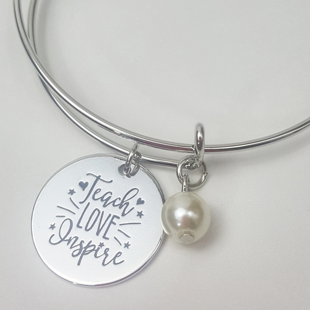 NEW Teach Love Inspire Bracelet Bangle Silver Tone